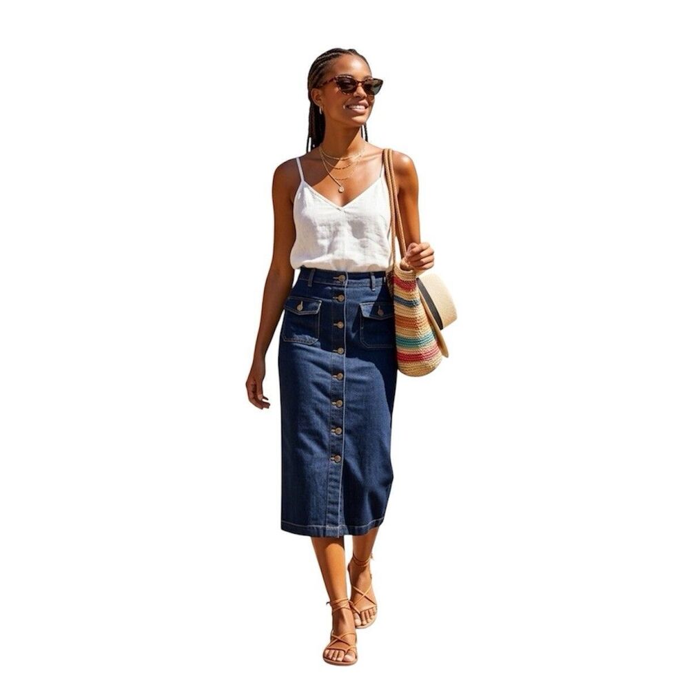 Derek Lam 10 Crosby Denim Midi Skirt 27 Dark Indigo Button Front Designer